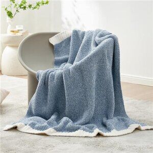 Blue Throw Blanket Super Soft Warm Fuzzy Reversible Knit Couch Sofa Bed Blanket
